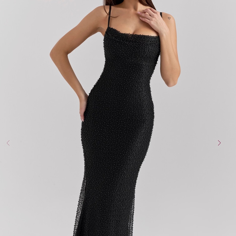 HOUSE OF CB CALLA BLACK PEARL MAXI DRESS SIZE XS REG CUP